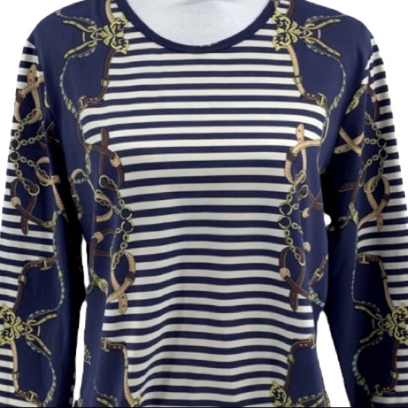 J. McLaughlin Signature Top Equestrian Print Stripes Catalina Cloth - Picture 2 of 9